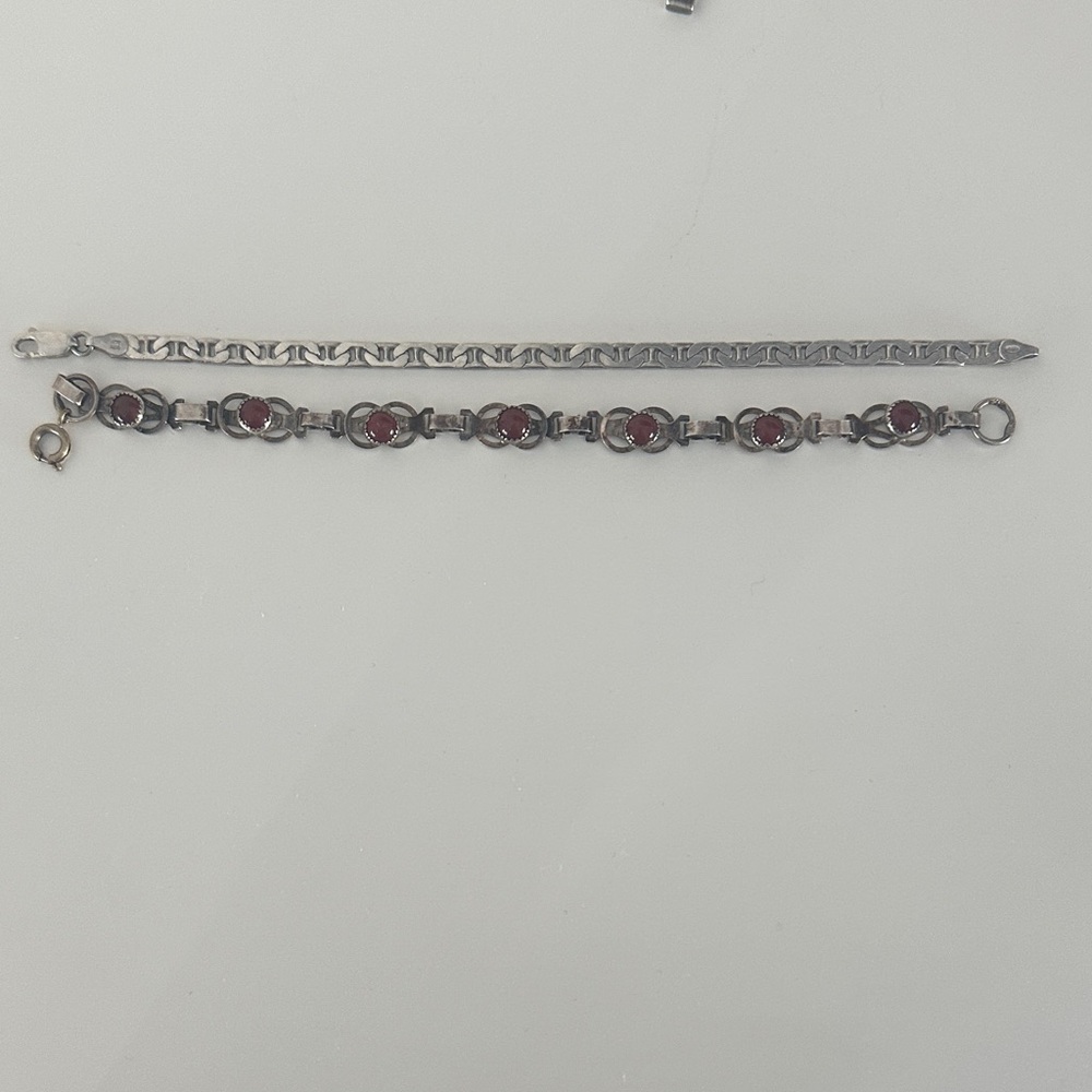 Sterling Silver Garnet Link Bracelet - Women's Jewelry